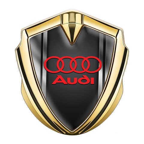 Audi Emblem Auto Zeichen Goldtonfarbe mit Metallrahmen Fundaments und Rote Logo