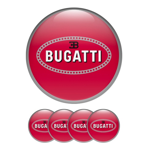 Bugatti Silicone Stickers Wheel Center Cap Red with Flat Style Logo Ring