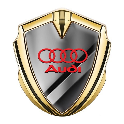 Audi Emblem Aufkleber Autozubehor Goldtonfarbe Diagonale Segel Basis Design und Rote Kreise Logo