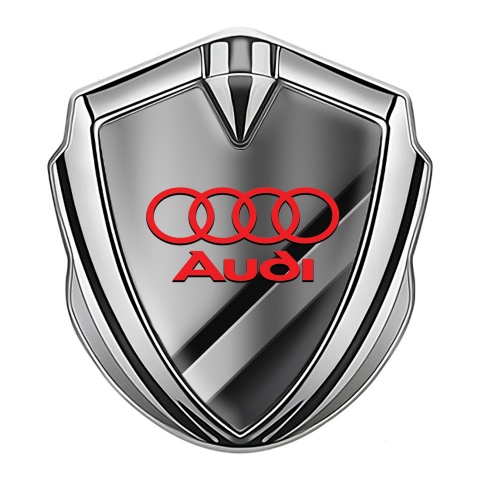 Audi Emblem Aufkleber Autozubehor Silbertonfarbe Diagonale Segel Basis Design und Rote Kreise Logo