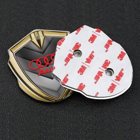 Audi Seitenflugel Emblem Aufkleber Goldtonfarbe mit Grau V forming Elemente Hintergrund Stil