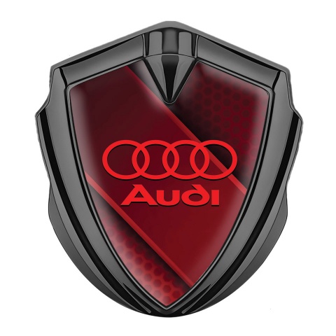 Audi Emblem Abzeichen Graphit Tonfarbe mit Rote Diagonaler Streifen Basis Stil