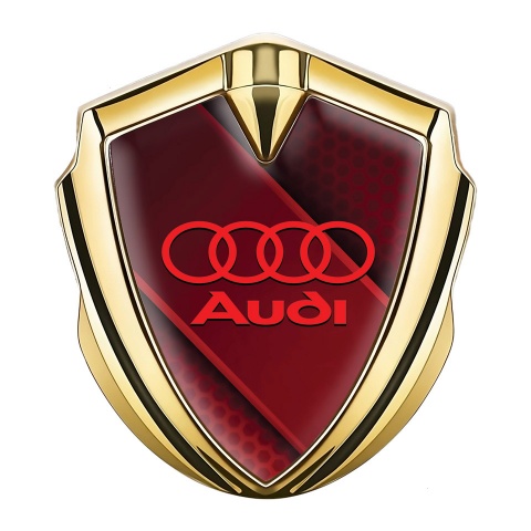 Audi Emblem Abzeichen Goldtonfarbe mit Rote Diagonaler Streifen Basis Stil