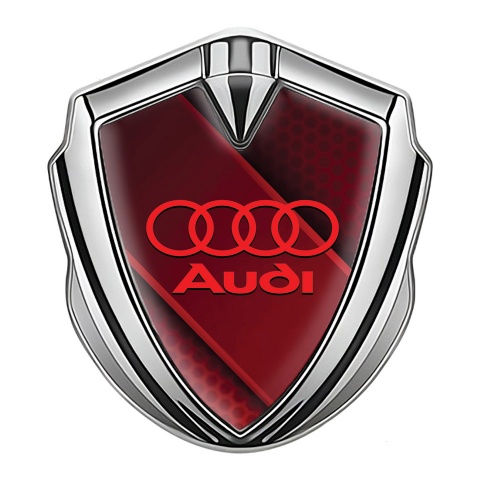 Audi Emblem Abzeichen Silbertonfarbe mit Rote Diagonaler Streifen Basis Stil