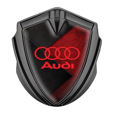 Audi Emblem Abzeichen selbstklebend Graphit Tonfarbe mit Schwarz Rot Elemete Design