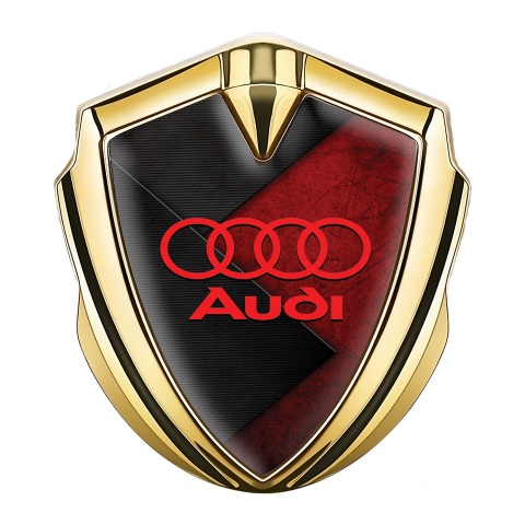 Audi Emblem Abzeichen selbstklebend Goldtonfarbe mit Schwarz Rot Elemete Design