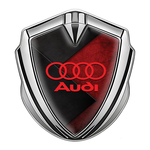 Audi Emblem Abzeichen selbstklebend Silbertonfarbe mit Schwarz Rot Elemete Design