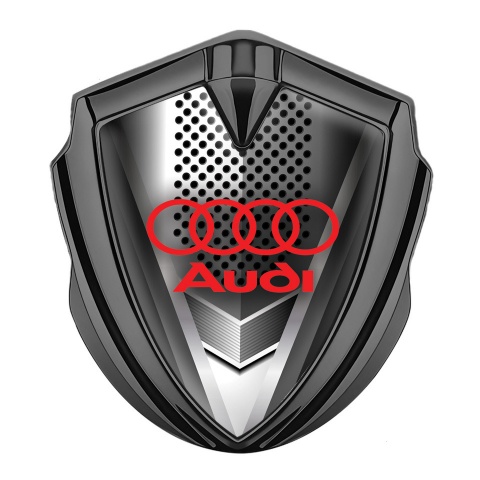 Audi Emblem Auto Zeichen Graphit Tonfarbe mit Metallgitter Effekt und Klassisch Logo