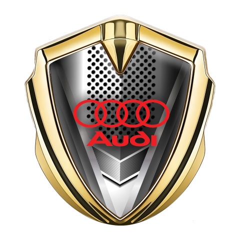 Audi Emblem Auto Zeichen Goldtonfarbe mit Metallgitter Effekt und Klassisch Logo