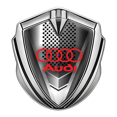 Audi Emblem Auto Zeichen Silbertonfarbe mit Metallgitter Effekt und Klassisch Logo