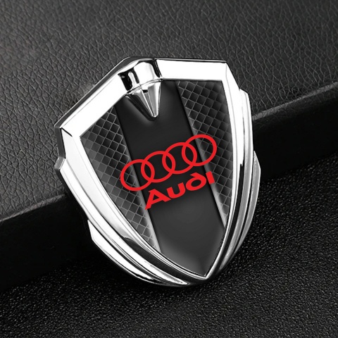Audi Seitenflugel Emblem Aufkleber Silbertonfarbe mit Schwarze Quadrate Basis Stil