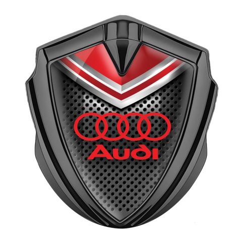 Audi Emblem Abzeichen Graphit Tonfarbe mit Roter Helm Auflage und Rote Logo