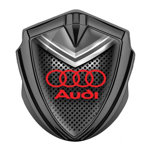 Audi Abzeichen selbstklebend Graphit Tonfarbe mit Grau Helm Effekt und Rote Logo