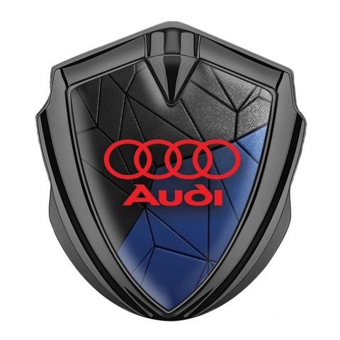 Audi Emblem Abzeichen selbstklebend Graphit Tonfarbe mit Schwarz Blau Mosaik Effekt und Rote Logo Stil