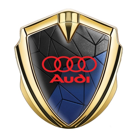 Audi Emblem Abzeichen selbstklebend Goldtonfarbe mit Schwarz Blau Mosaik Effekt und Rote Logo Stil