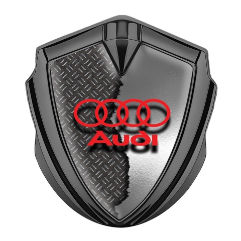Audi Emblem Auto Zeichen Graphit Tonfarbe mit Zerrissenes Metall effekt und Rot Logo
