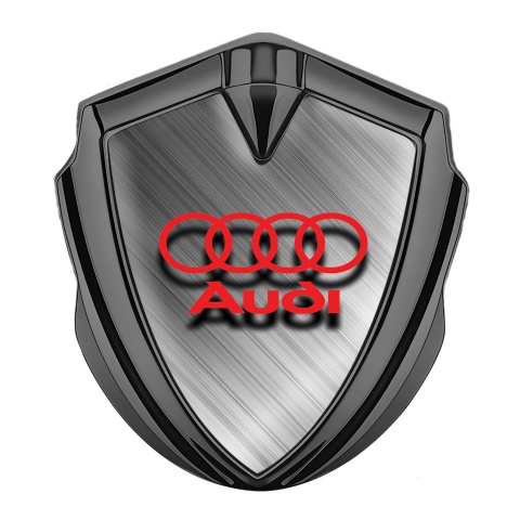 Audi Emblem Aufkleber Autozubehor Graphit Tonfarbe mit Poliert Grau Basis und 3D Rote Logo