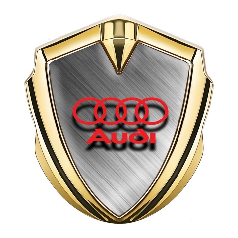 Audi Emblem Aufkleber Autozubehor Goldtonfarbe mit Poliert Grau Basis und 3D Rote Logo