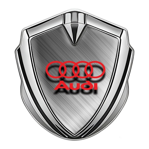 Audi Emblem Aufkleber Autozubehor Silbertonfarbe mit Poliert Grau Basis und 3D Rote Logo