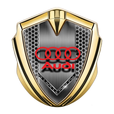 Audi Emblem Abzeichen Goldtonfarbe mit Scharfe Zentralplatte design Basis und Rote Logo