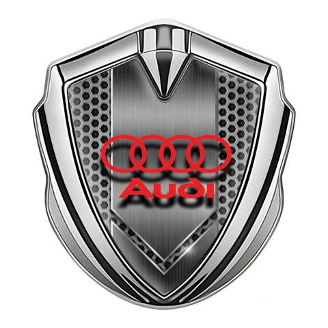Audi Emblem Abzeichen Silbertonfarbe mit Scharfe Zentralplatte design Basis und Rote Logo