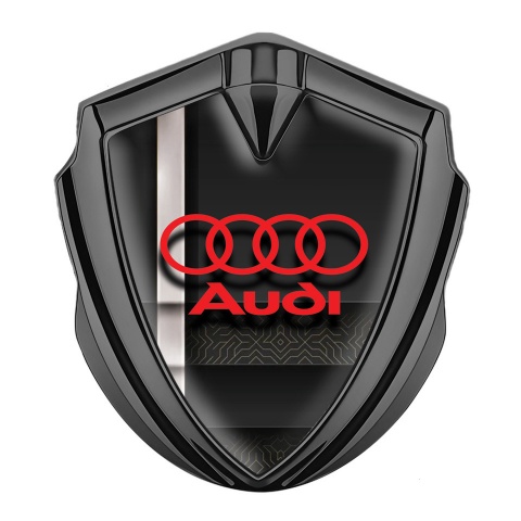 Audi Abzeichen selbstklebend Graphit Tonfarbe mit Treppeneffekt und Rote Logo Stil