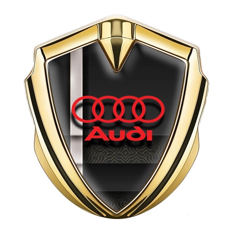 Audi Abzeichen selbstklebend Goldtonfarbe mit Treppeneffekt und Rote Logo Stil