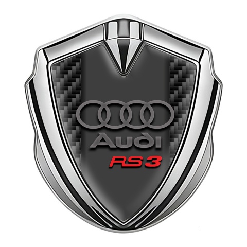 Audi RS3 Emblem Auto Zeichen Silbertonfarbe mit Schwarz Kohlenstoff Basis design