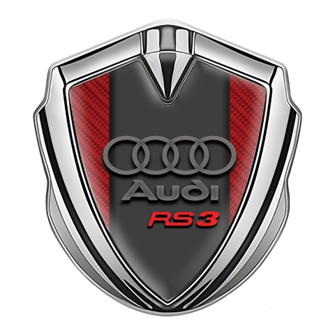 Audi RS3 Emblem Aufkleber Autozubehor Silbertonfarbe mit Rote Carbon und Graphite Logo Stil