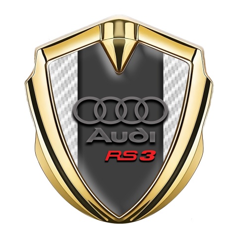 Audi RS3 Selbstklebendes Metallaufkleber Emblem Goldtonfarbe mit Weiss carbon Fundaments