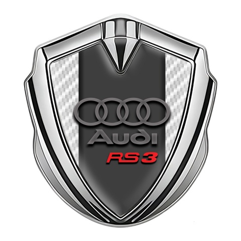 Audi RS3 Selbstklebendes Metallaufkleber Emblem Silbertonfarbe mit Weiss carbon Fundaments