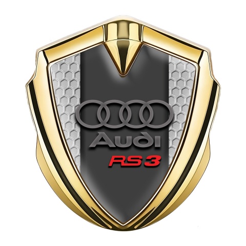 Audi RS3 Seitenflugel Emblem Aufkleber Goldtonfarbe mit Wabeneffekt Basis