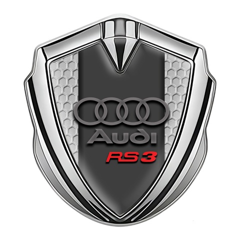 Audi RS3 Seitenflugel Emblem Aufkleber Silbertonfarbe mit Wabeneffekt Basis