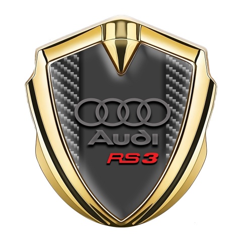 Audi RS3 Emblem Abzeichen Goldtonfarbe mit Hell Kohlenstoff Basis Design