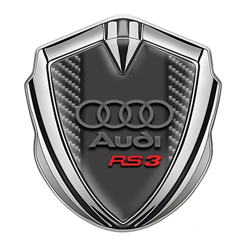 Audi RS3 Emblem Abzeichen Silbertonfarbe mit Hell Kohlenstoff Basis Design