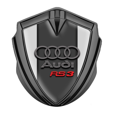 Audi RS3 Abzeichen selbstklebend Graphit Tonfarbe mit Grau Basis und Graphit Rote Logo Stil