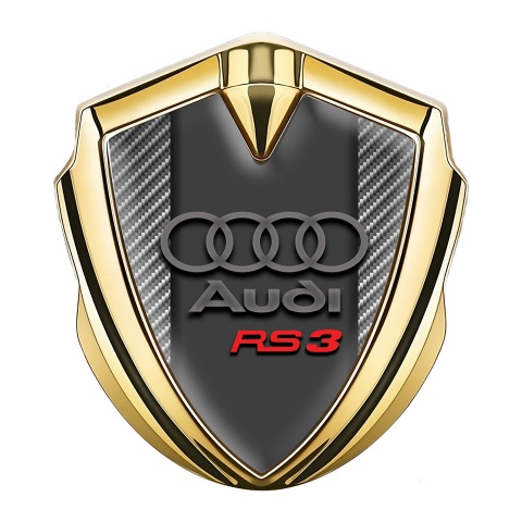 Audi RS3 Emblem Aufkleber Autozubehor Goldtonfarbe mit Carbon Textur und Graphit Rot logo