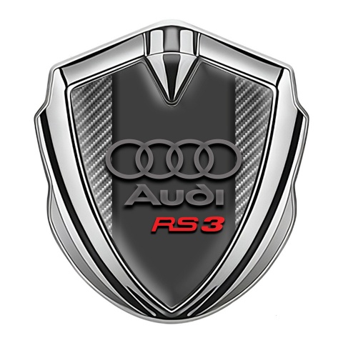 Audi RS3 Emblem Aufkleber Autozubehor Silbertonfarbe mit Carbon Textur und Graphit Rot logo