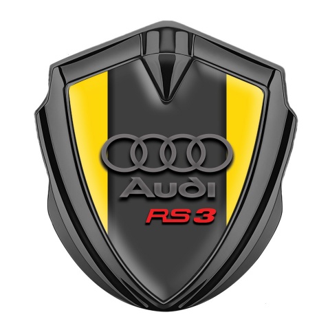 Audi RS3 Emblem Aufkleber Autozubehor Graphit Tonfarbe mit Gelb Basis und Graphit Rote logo