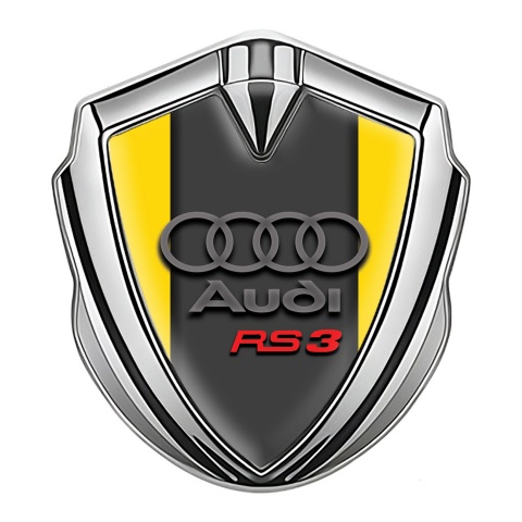 Audi RS3 Emblem Aufkleber Autozubehor Silbertonfarbe mit Gelb Basis und Graphit Rote logo