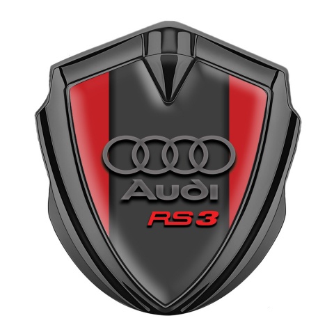 Audi RS3 Selbstklebendes Metallaufkleber Emblem Graphit Tonfarbe mit Rot Hintergrund und  Graphit Logo