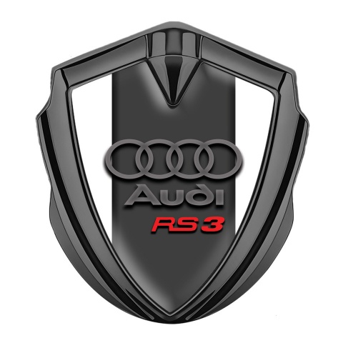 Audi RS3 Seitenflugel Emblem Aufkleber Graphit Tonfarbe mit weiss Hintergrund Und Graphit Rote Logo