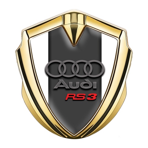 Audi RS3 Seitenflugel Emblem Aufkleber Goldtonfarbe mit weiss Hintergrund Und Graphit Rote Logo
