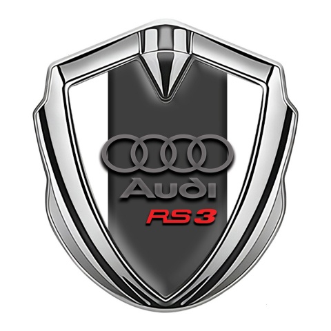 Audi RS3 Seitenflugel Emblem Aufkleber Silbertonfarbe mit weiss Hintergrund Und Graphit Rote Logo