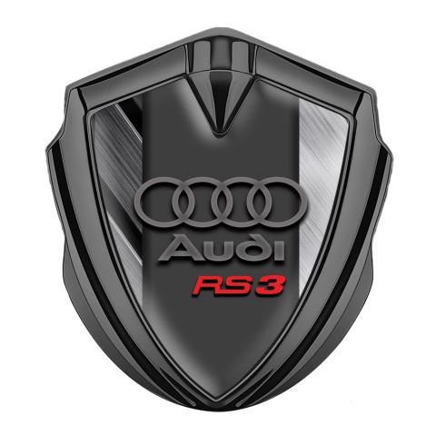 Audi RS3 Emblem Abzeichen Graphit Tonfarbe mit Polierte Fragmente Basis und Graphit Rot Logo