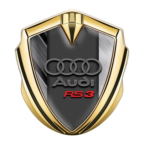 Audi RS3 Emblem Abzeichen Goldtonfarbe mit Polierte Fragmente Basis und Graphit Rot Logo