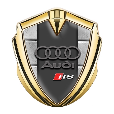 Audi RS Abzeichen selbstklebend Goldtonfarbe mit Eine Steinmauer Effekt Basis und Sport Logo