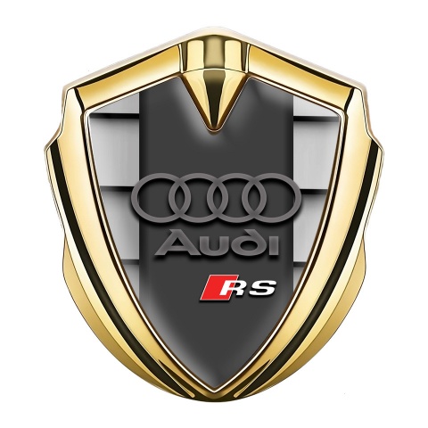 Audi RS Emblem Abzeichen selbstklebend Goldtonfarbe mit Shutter Effekt und Sport Logo Stil