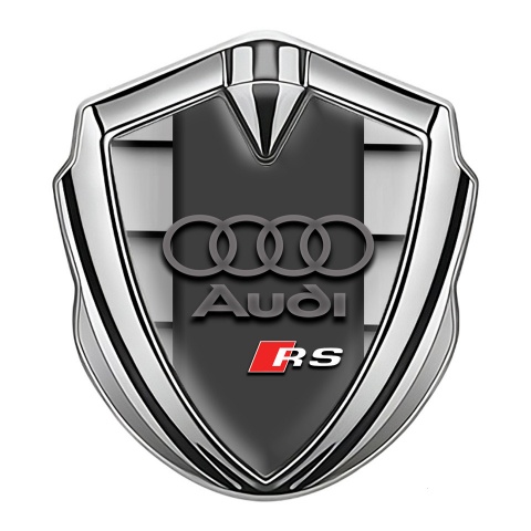 Audi RS Emblem Abzeichen selbstklebend Silbertonfarbe mit Shutter Effekt und Sport Logo Stil