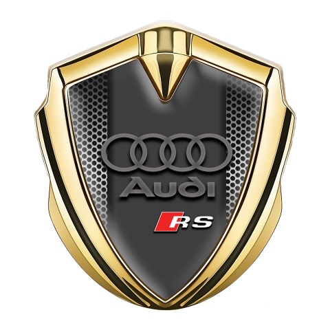 Audi RS Emblem Abzeichen Goldtonfarbe mit Perforiertes Metall Basis und Sport Logo